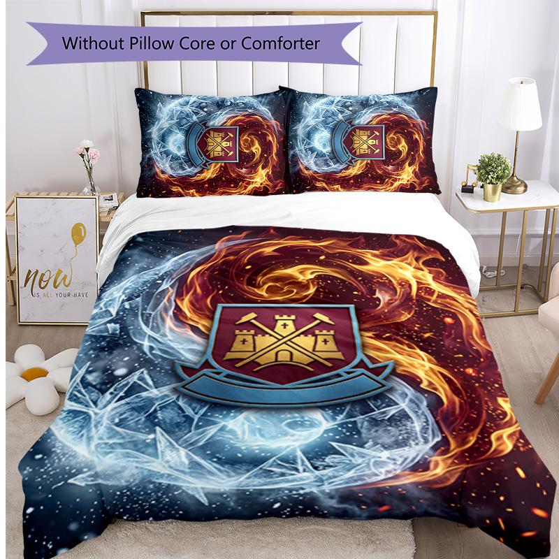 Set Lenzuola Stampato West Ham United Football 3 Pezzi, Comodo Set Copripiumino per Camera da Letto Amico della Pelle