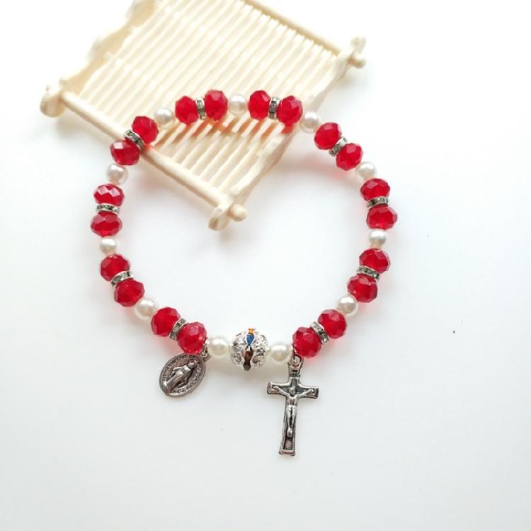 Cross Rosary Bracelet Elastic Bead Jewelry Men Hand Decoration Supplies
