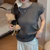 Summer white round neck short-sleeved t-shirt women's spring summer new design sense niche loose casual front shoulder look thin