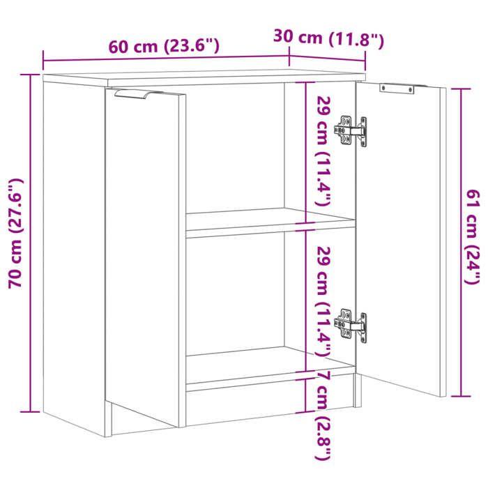VidaXL Buffet chêne artisanal 60x30x70 cm bois d'ingénierie, meuble de rangement, meuble de rangement de cuisine, meuble de 856833