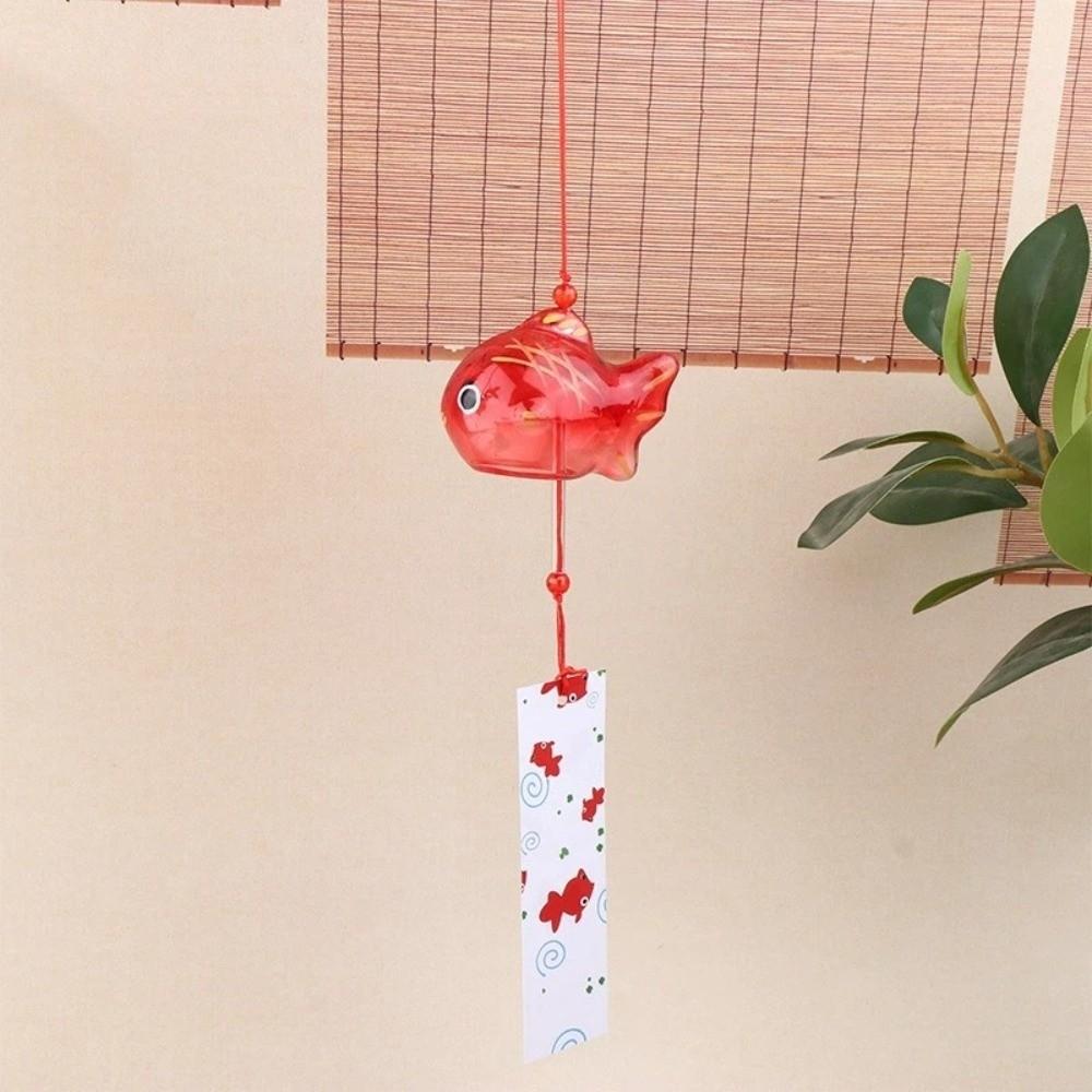 Japansk Stil Guldfisk Vindspel Handmålad Liten Gyllene Fisk Hänge Utomhus Trädgård