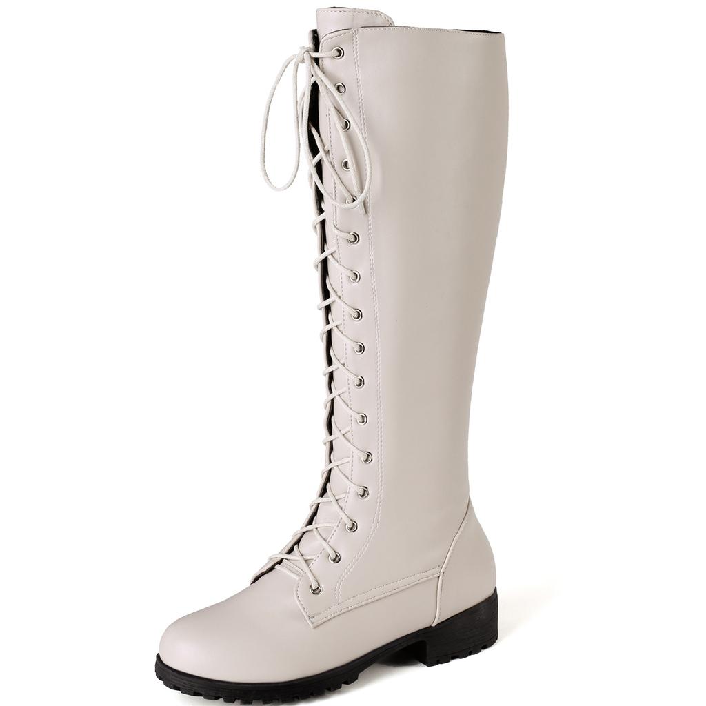 Winter but knee flat heel short heel leather fashion knight boots European and American long boots tall large size