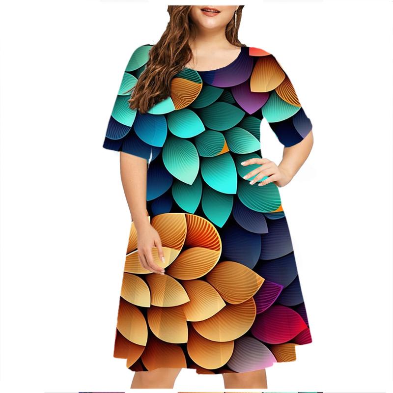 

Женское платье Green Leaf Raindrop с коротким рукавом, летняя мода, свободные платья с круглым вырезом и принтом больших размеров 6XL, повседневное мини-платье с 3D-принтом 5XL 6XL