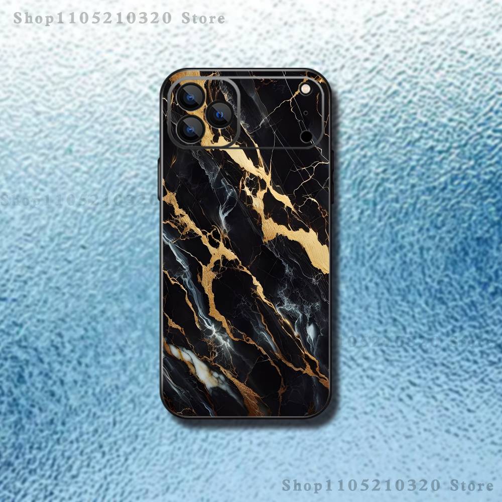 Black Gold Marble Art Phone Case For iPhone 17,16,15,14,13,12,11,Pro,Max,Plus,E,SE4,Air,Mini Black Soft Funda