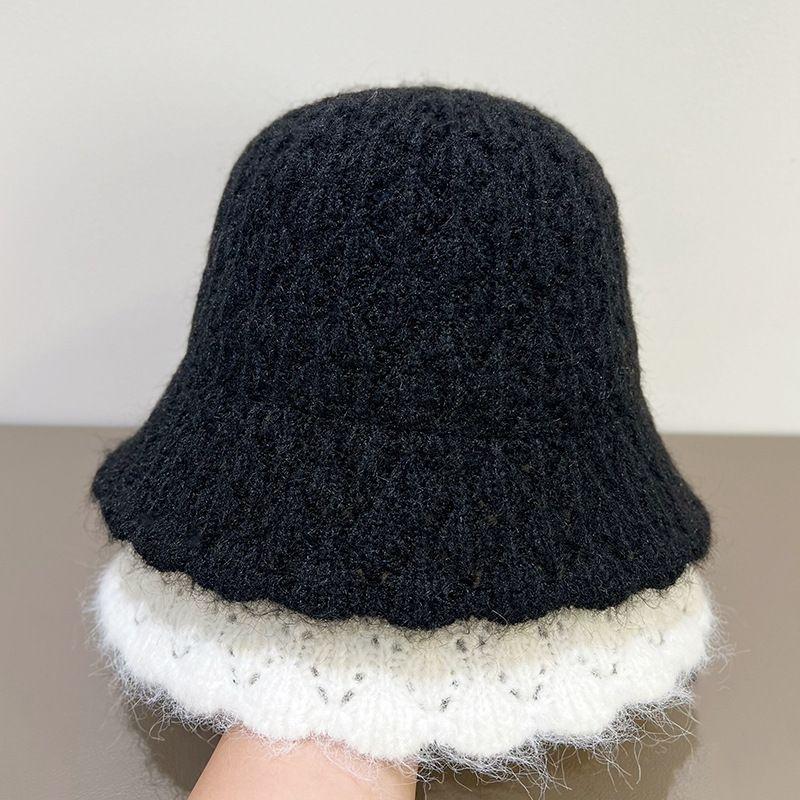 New Wavy Edge Knitted Hat Women's Autumn and Winter Warm Bucket Hat Bucket Hat