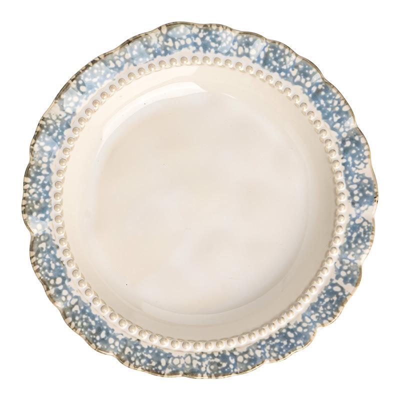 High-Value Ceramic Deep Plate Light Luxury Home Daily Vegetable Plate French Retro Lace Shape Noodles Plate Dim Sum Plate
