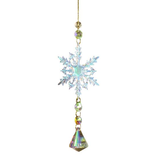 4Pcs/Sets Snowflake Faux Crystal Sun Catcher Decoration Indoor Outdoor Garden Window Hanging Prism Rainbow Maker Ornament Christmas Pendant