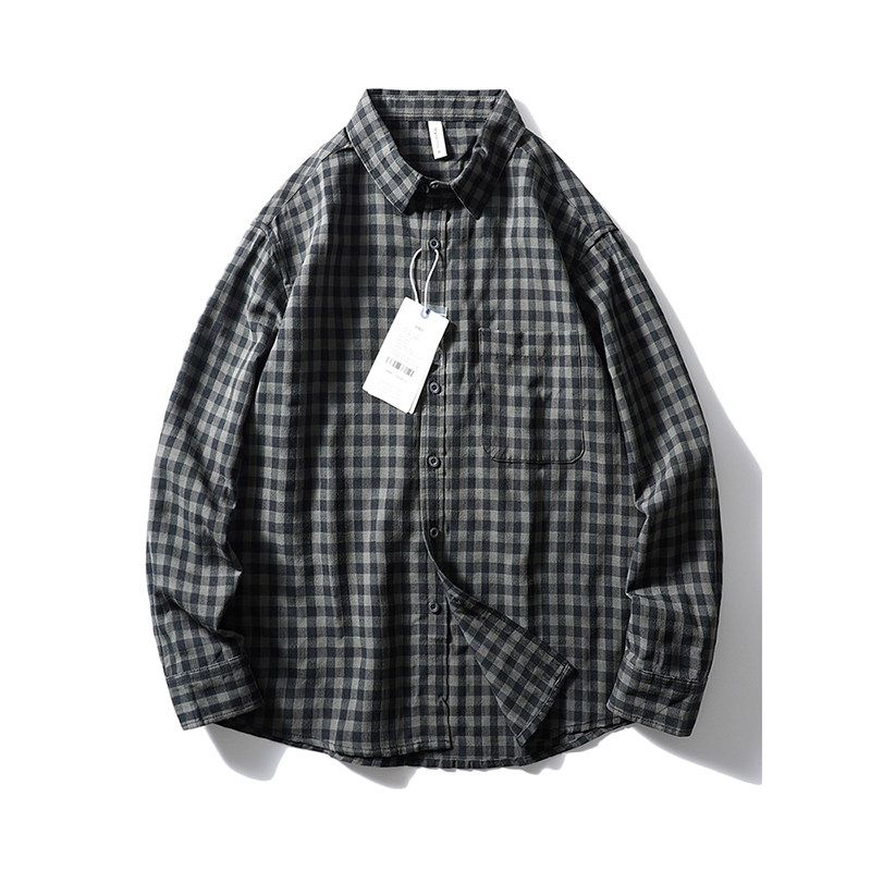 American Retro Lyocell Tencel Black and White Gingham Shirt Men Long Sleeves Spring and Autumn Export Men's Casual Shirt