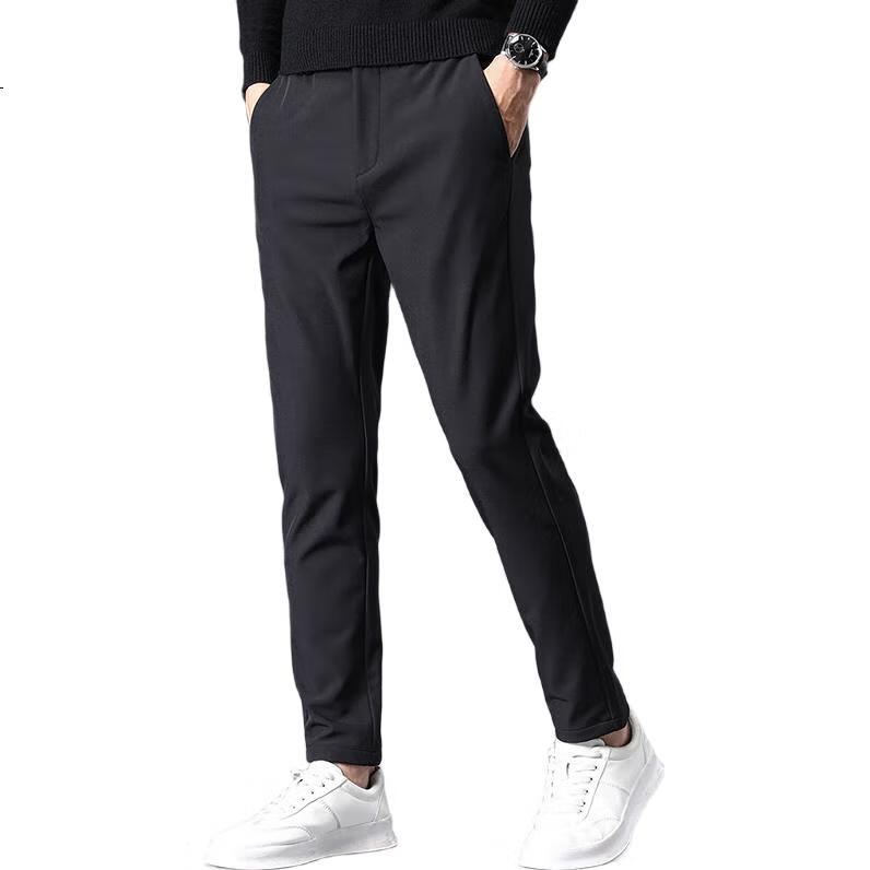 PLAYBOY Casual Pants for Men, Spring And Summer Trousers, Business Slim-Fit Trendy Elastic Long Pants, Black, Size 29