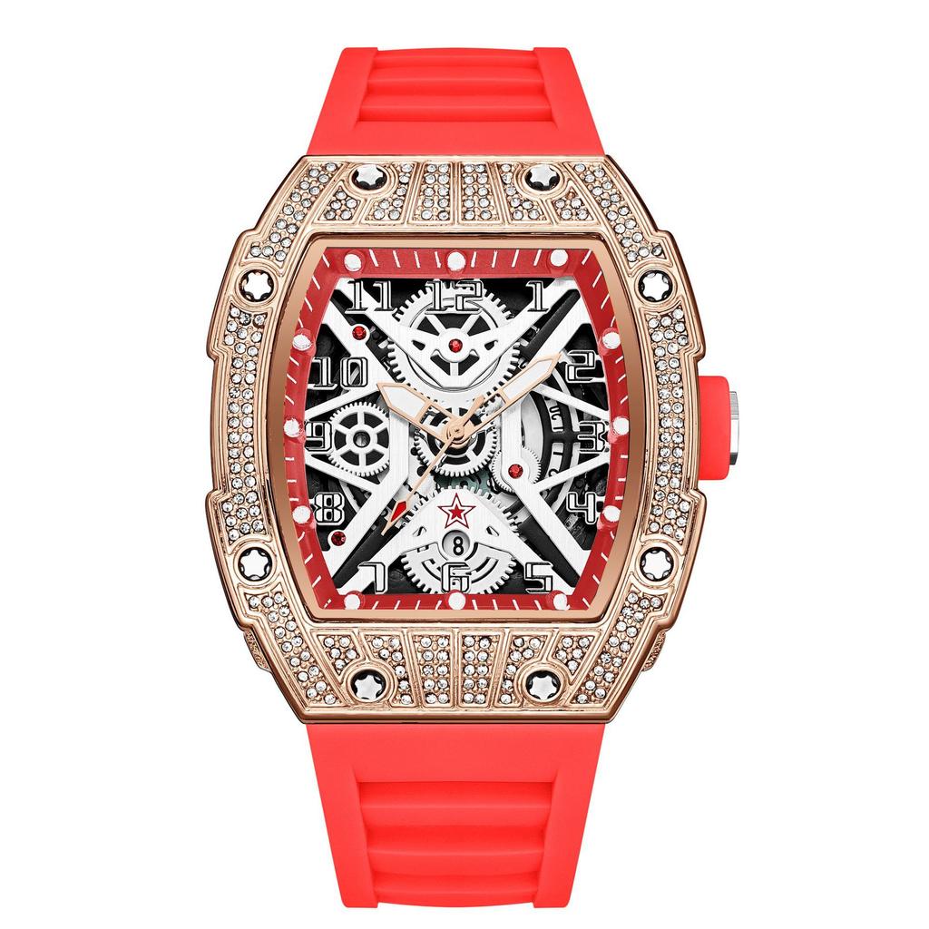 Series Hollow Wine Barrel Light Luxury Full Diamond High-End Casual Versatile Trend Luminous Men'S Watch