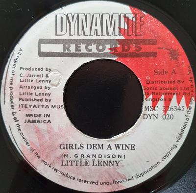 7inch Record LITTLE LENNY - Girls Dem A Wine DYN020 Dynamite Record 1994 Jamaica Reggae, Ska & Dub Used