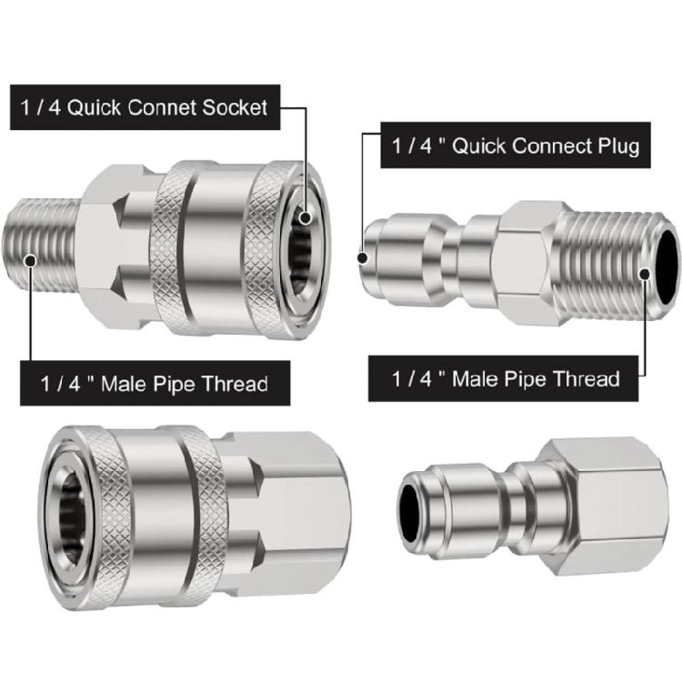 Pressure Washer Quick Connect Couplers, 1/4 Inch NPT Stainless Steel Hose Adapter Set (Internal Thread, External Thread)