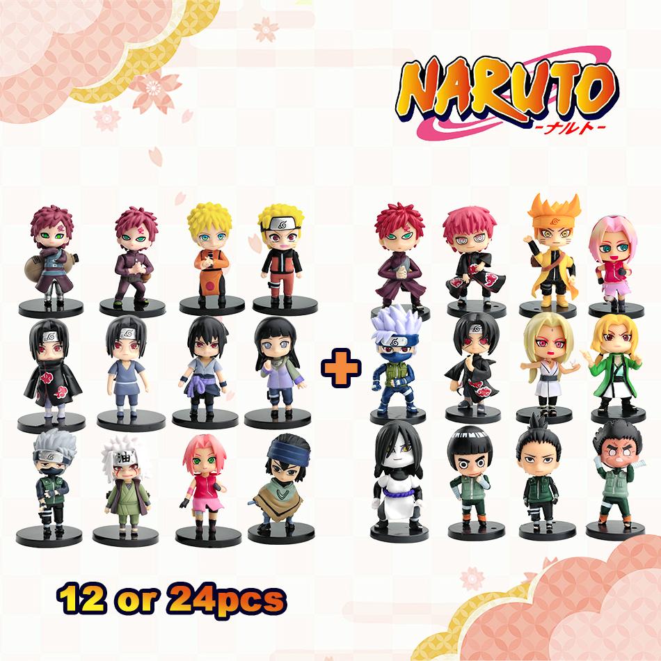 12/24Pcs/Set Naruto Shippuden Anime Figures Hinata Sasuke Itachi Kakashi Gaara Figure Toys Q Version Action Figurine Model Dolls