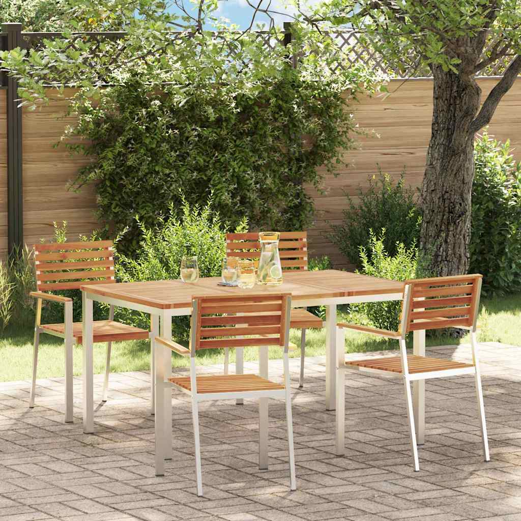 Garden Dining Set 5 Pcs Solid Acacia Wood and Stainless Steel