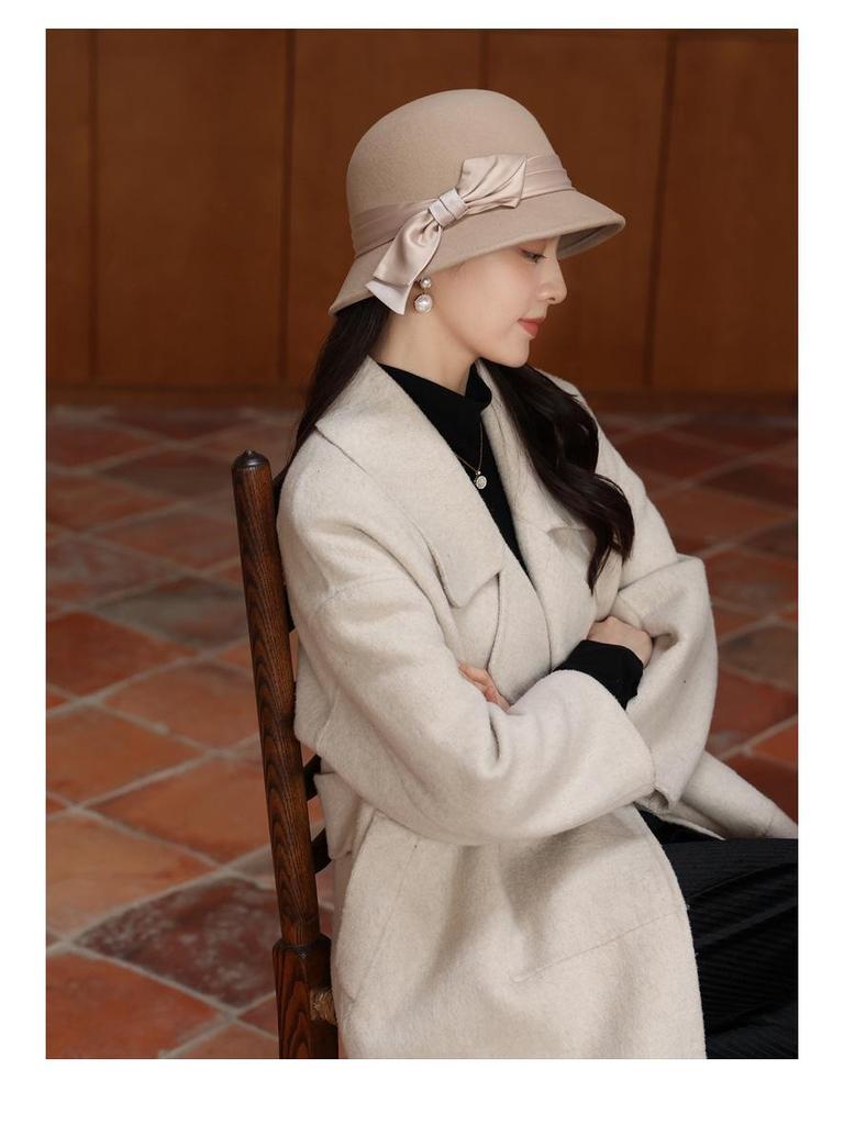 Women's Retro Black Wool Bucket Hat - Autumn/Winter Trendy Japanese Fashion.