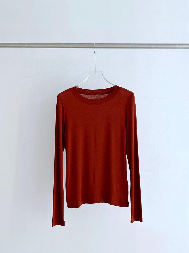 High-Quality Women's Lyocell Tencel Wool Long-Sleeve Base Layer Top, Wearable as Outerwear, with Round Neck.