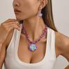 Elegant Colourful Flower Floral Set Earrings Necklace Sweet Braided Necklace Fashion Jewelry