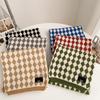 Blue checkerboard wool small scarf female winter warm versatile student couple short scarf