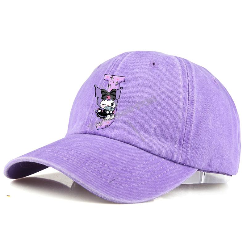 Kuromi Baseball Cap Adult A-Z Letter Washed Denim Sun Hat Woman Girls Cap Cartoon Outdoor Sport Sunbonnet Retro Headgear Gift