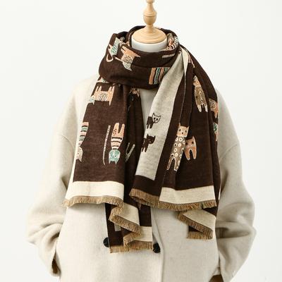 New Hot-selling Fashion Cat Imitation Cashmere Versatile Scarf Femininity Warm and Thickened Travel Outer Scarf Long Scarf