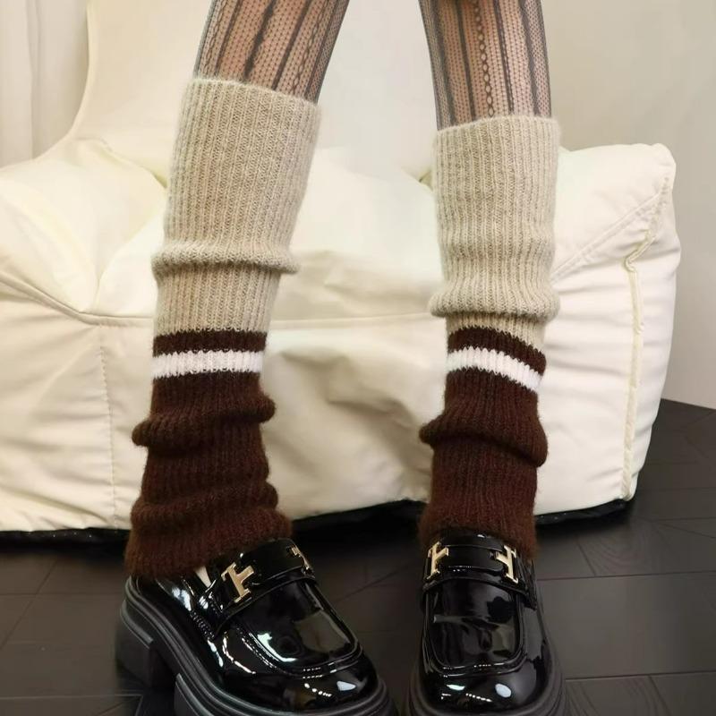American Multicolor Knitted Leg Warmers Winter Warm Thickened Socks Fashion Harajuku Cashmere Hosiery Women Leg Covers Stockings