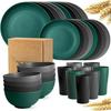 Wheat Straw 32-Piece Dinnerware Set: Thickened Plastic Plates, Bowls, Cups, and Cutlery
