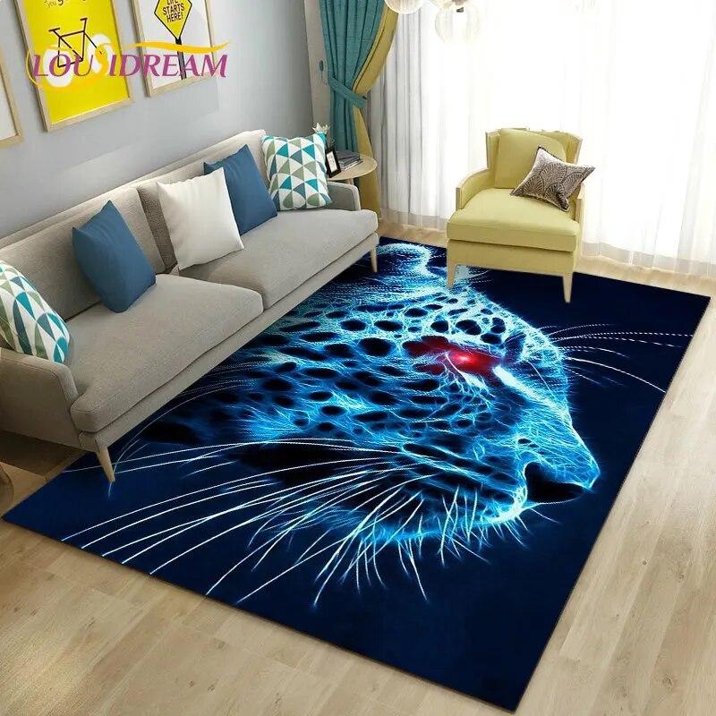 3D White Tiger Lion Leopard Wolf Area Rug,Carpet Rug for Living Room Bedroom Sofa Doormat Decoration,Kid Play Non-slip Floor Mat
