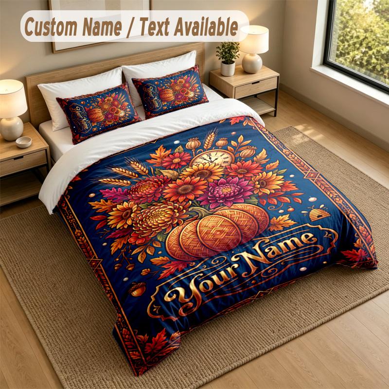 Autumn Harvest Theme Personalized 3Pcs Bedding Set Custom Text & Name 1 Sheet 2 Pillowcases Household Bedding 1pc