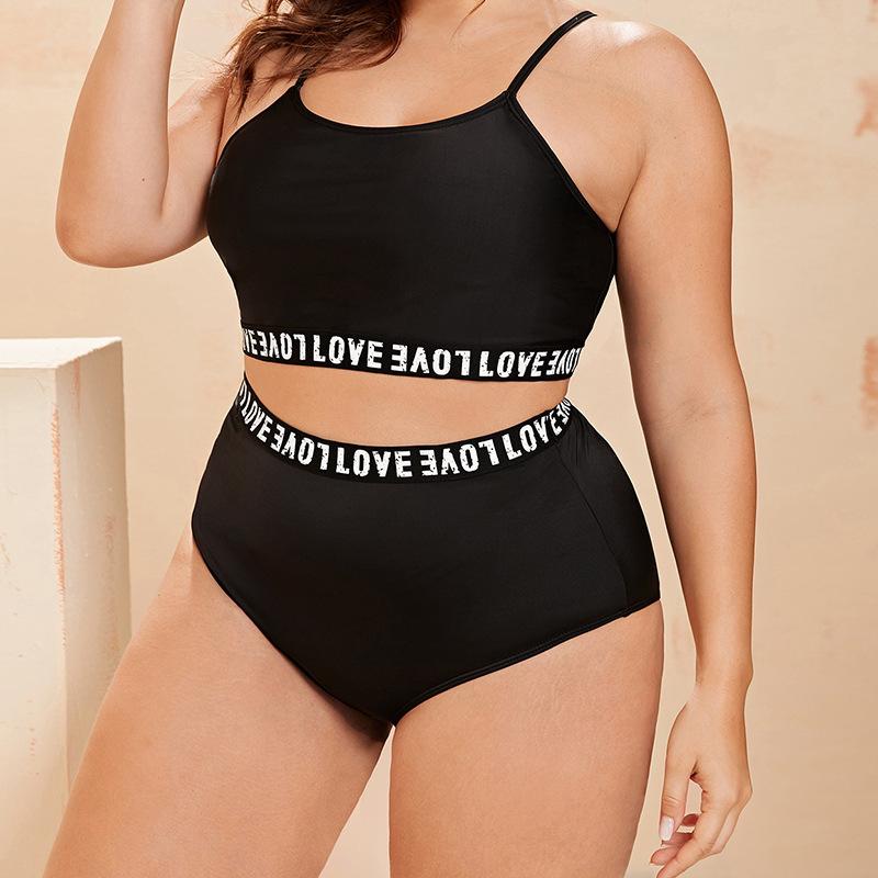 

Твердые купальники большого размера с высокой талией, сексуальные купальники для полных женщин, купальник с надписью LOVE