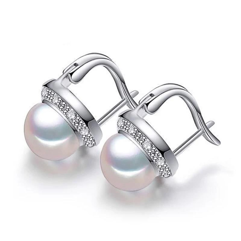 Fresh Style White/Pink Simulated Pearl Earrings for Girls Inlaid White CZ Fashion Versatile Women Jewelry Drop Shipping
