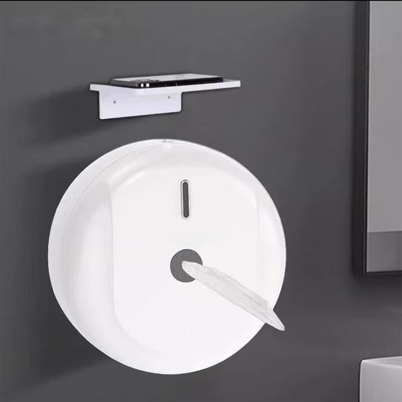 Wall-Mounted Center-Pull Tissue Dispenser with Storage Shelf