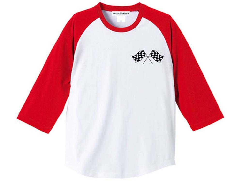 

[SPEED ADDICT] CHECKER FLAGS Raglan 3/4 Sleeves T-shirt (White x Red, Size L)