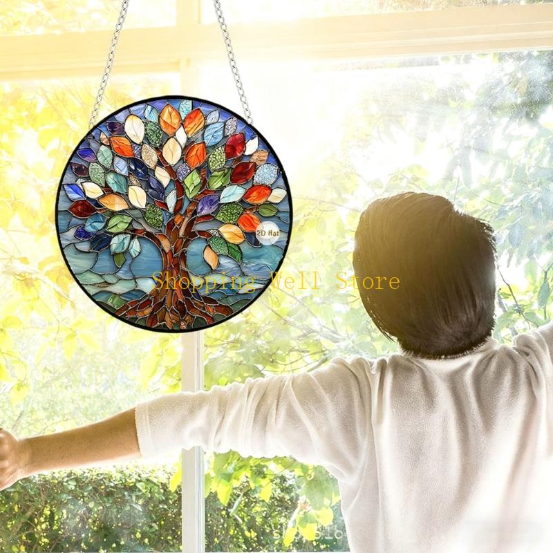 KX4B Panel Okienny 2D Drzewo Łapacze Słońca Dekoracje Witrażowe Dekoracje Wiszące na Okno