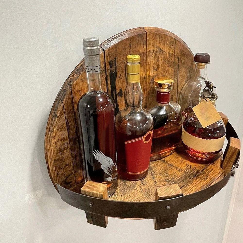 Wall Mount Whiskey Barrel Shelf Retro Storage Rack Bottle Display Wine Rack Living Room