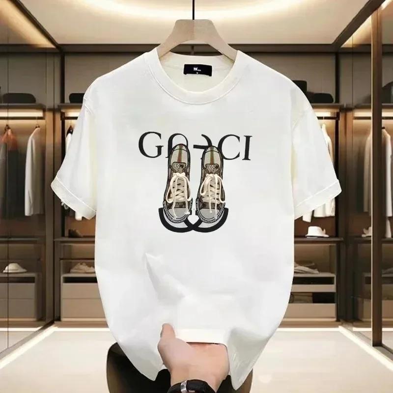 New high-end color bear print T-shirt pure 100% cotton T-shirt short sleeve men's print T-shirt shirt loose clothing