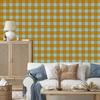 Yellow and blue checkered wallpaper, gold and turquoise, 50x1000