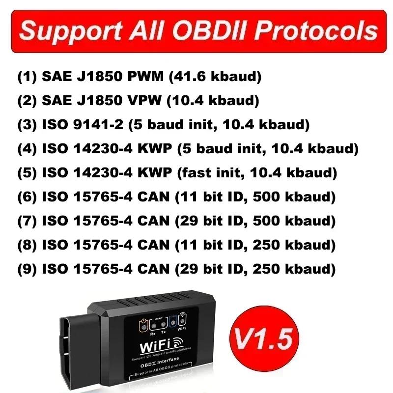 WiFi ELM327 OBD2 Code Reader Scanner V1.5 Car Diagnostic Tools Check Engine Fault For Android/IOS/Windows 16PIN OBD2 Interface