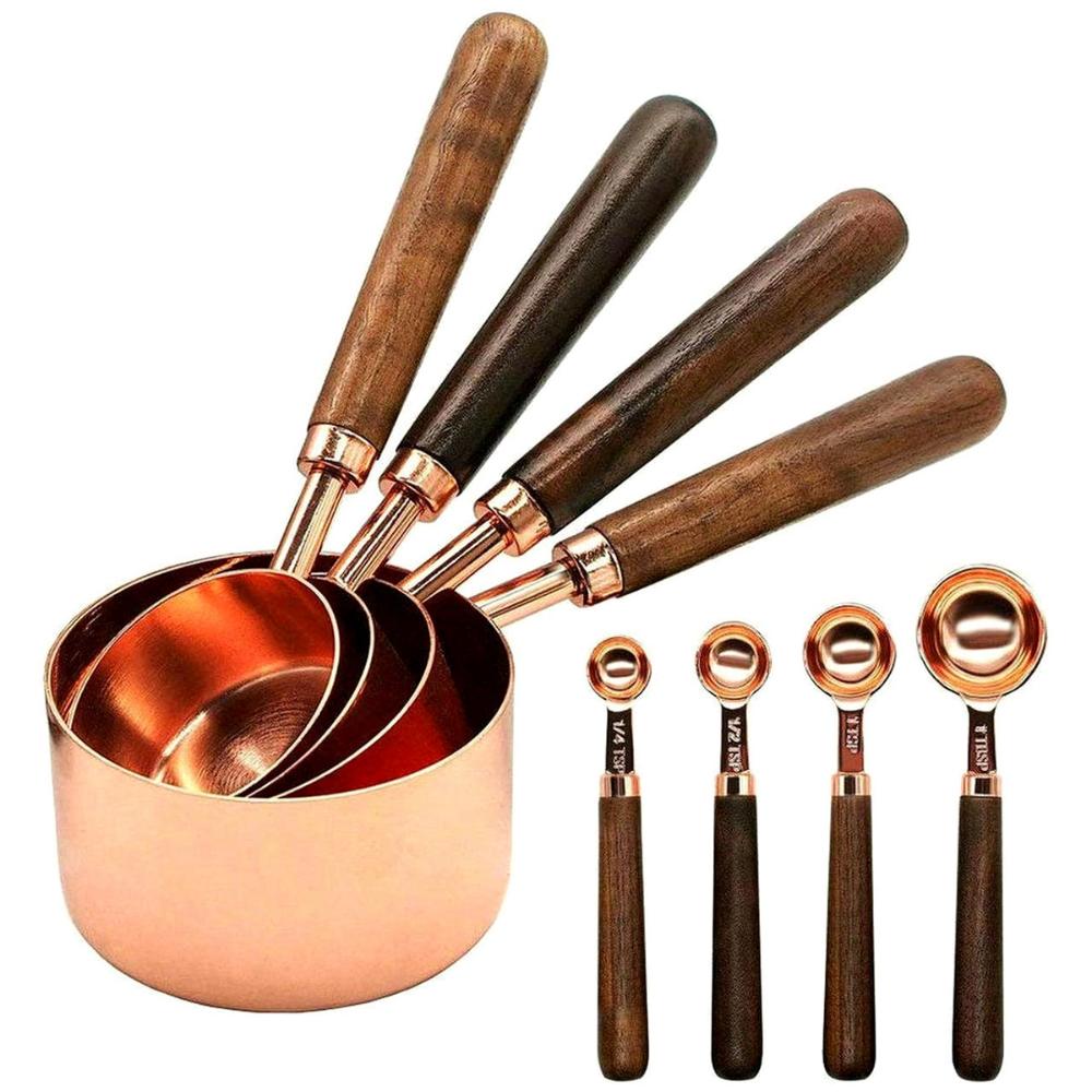 

Heavy Duty Stainless Steel Rose Gold Sugar Scoop Measuring Spoons Set Baking Tool Measuring Cups