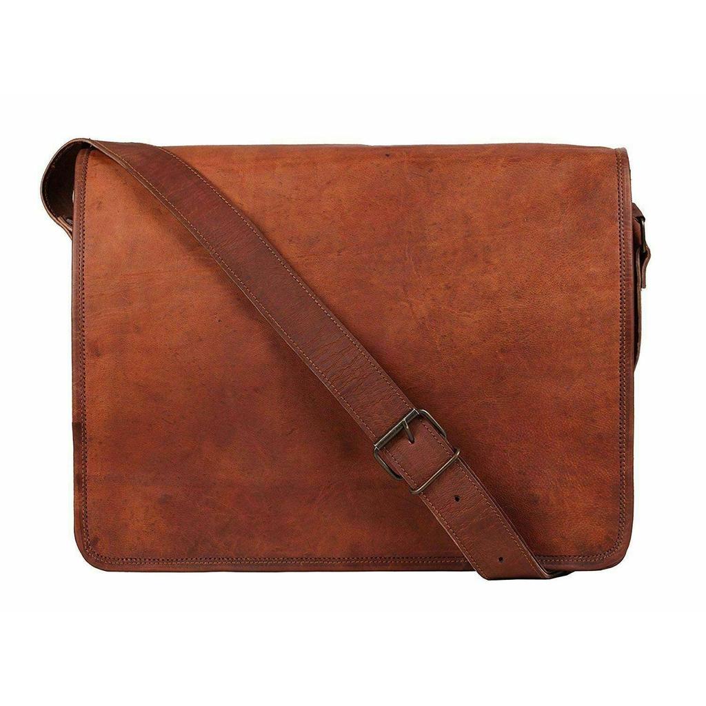 Väska Real Leather Messenger Shoulder Herr Laptop Satchel Handväska S Brun Ny