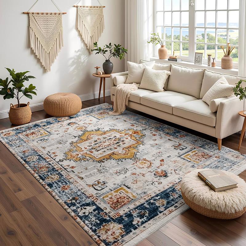 RAKKS Soft Velvet Vintage Moroccan Style Area Rug Non-Slip Indoor Outdoor Carpet for Living Room Bedroom Beside Sofa Home Decor