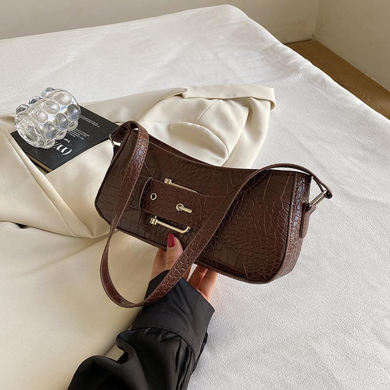 

Foreign-style underarm bag women s fashion textured belt decorative women s bag 2024 spring new retro shoulder messenger bag темно-коричневого кольору