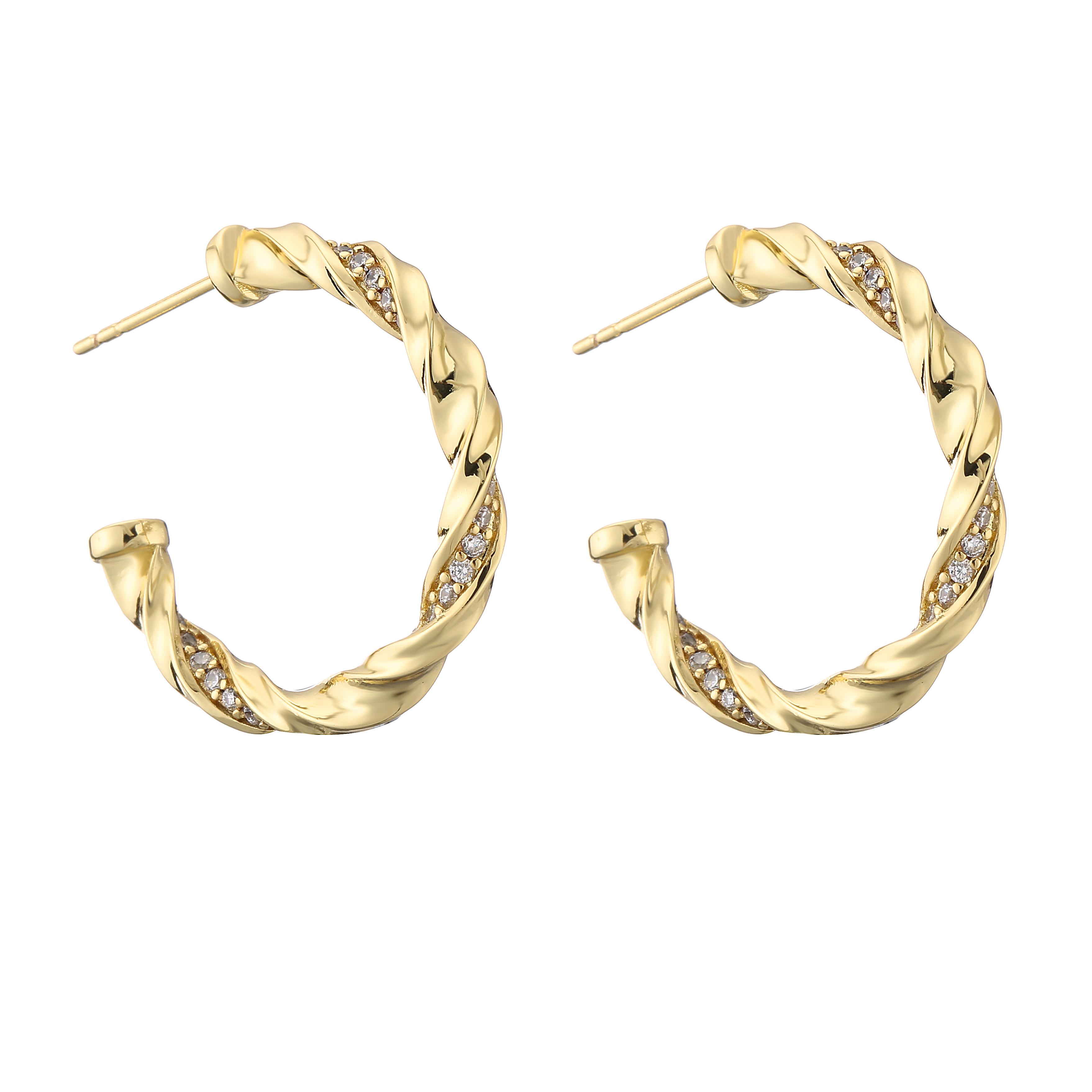 

HECHENG,Twisted cz Temperament Women Earrings ,18K Plated Small Big Hoop Brass Ear Stud for Woemn,Wholesale Gift