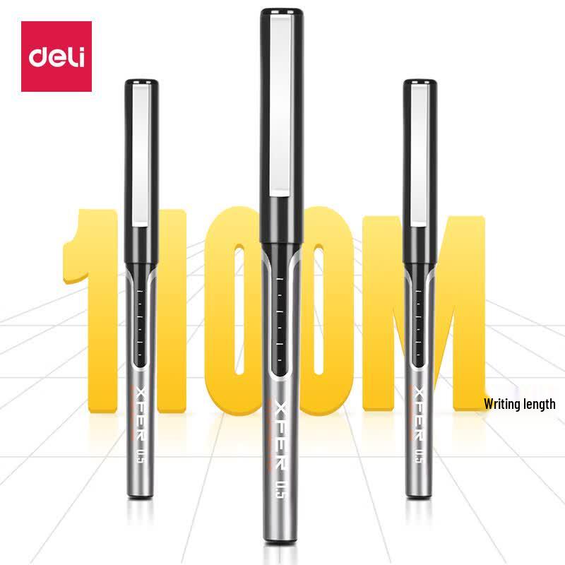 Deli S657 Black Direct Liquid Rollerball Pen (12-Pack)