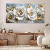 Elegant Style Canvas Poster Prints Art, Frameless Modern Floral Wall Arts Decor, White Flowers with Golden Accents for Livin