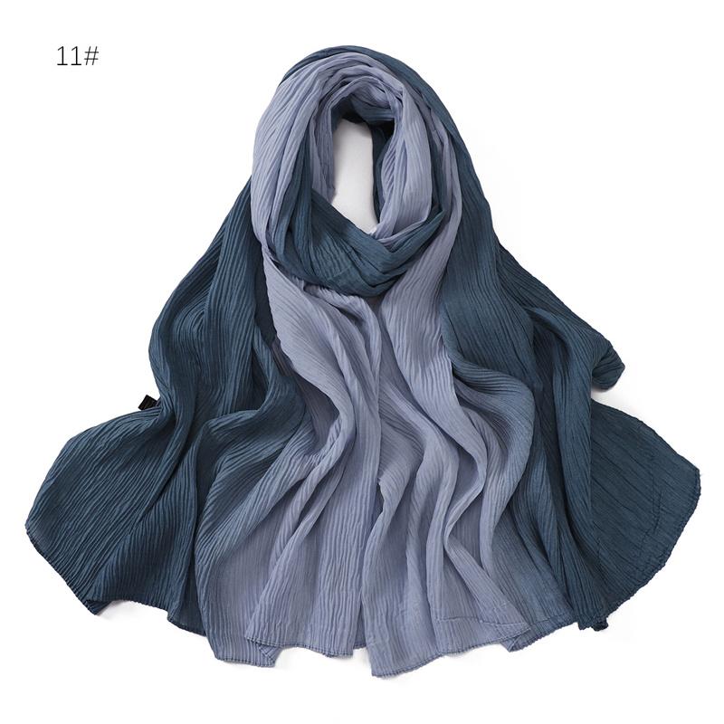 Women Plain Ombre Wrinkle Polyester Shawls Scarf Lady Shimmer Pleated Headband Wrap Solid Crinkle  Scarves Muslim Hijab 180*70Cm