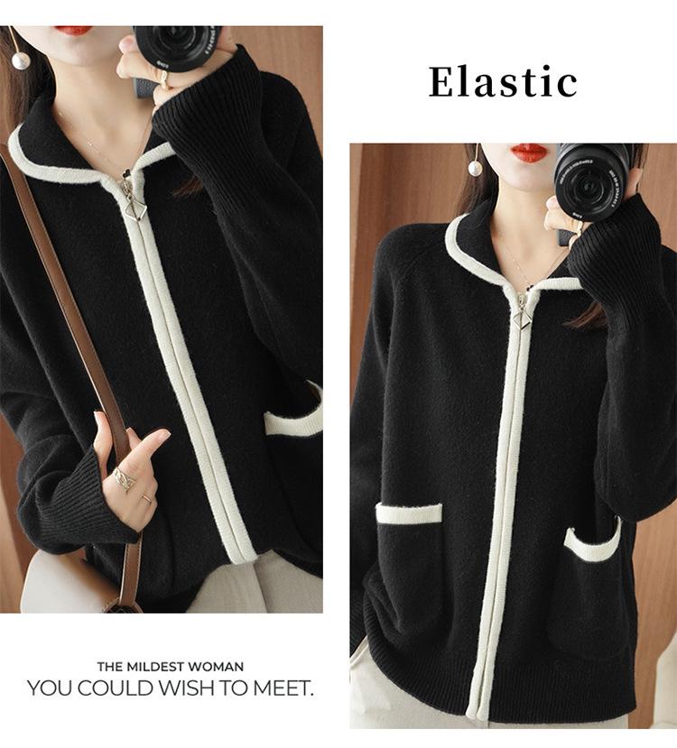 Korean Style Women's Wool Cardigan - Short, Thick Zippered Sweater for Autumn & Winter