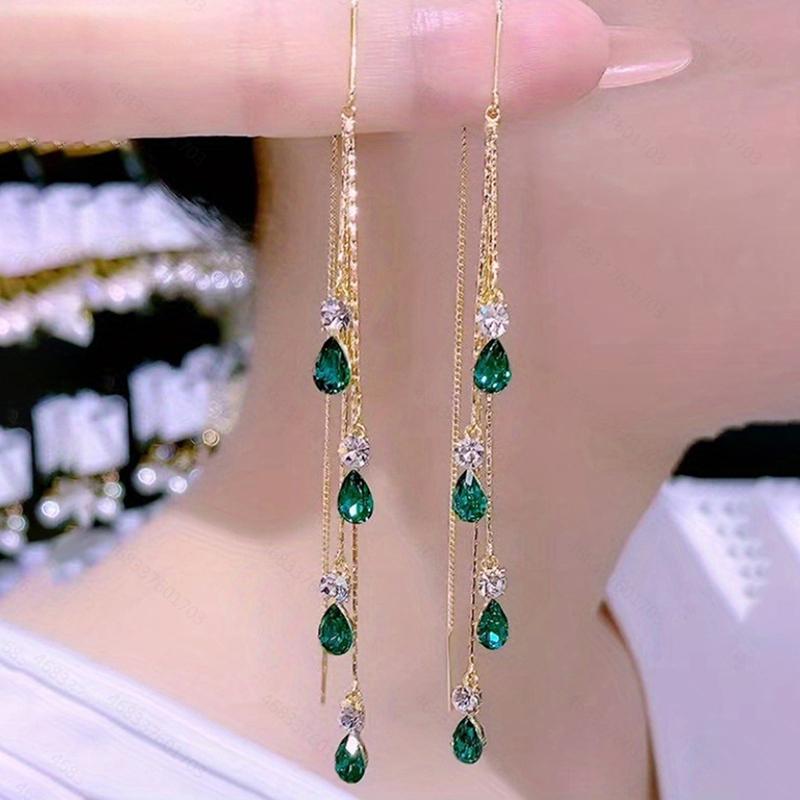 

Циркон Зеленый Серьги-капли для женщин Длинные серьги-подвески Темпераментные серьги Девушки Свадебная вечеринка Ювелирные изделия