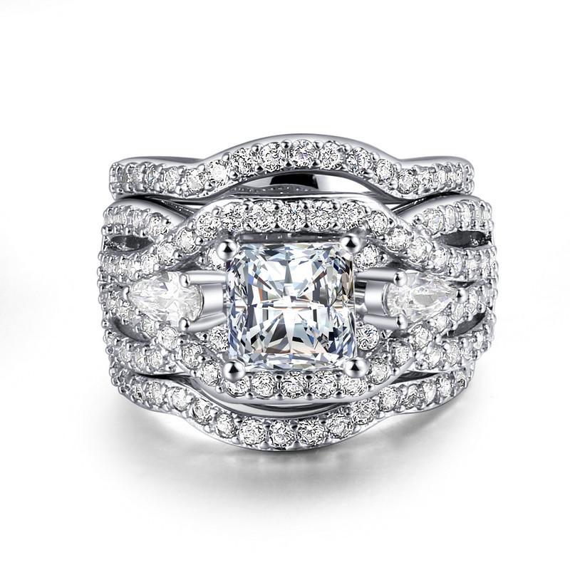 Three-in-One Luxury Women's Wedding Ring Set - European and American Style