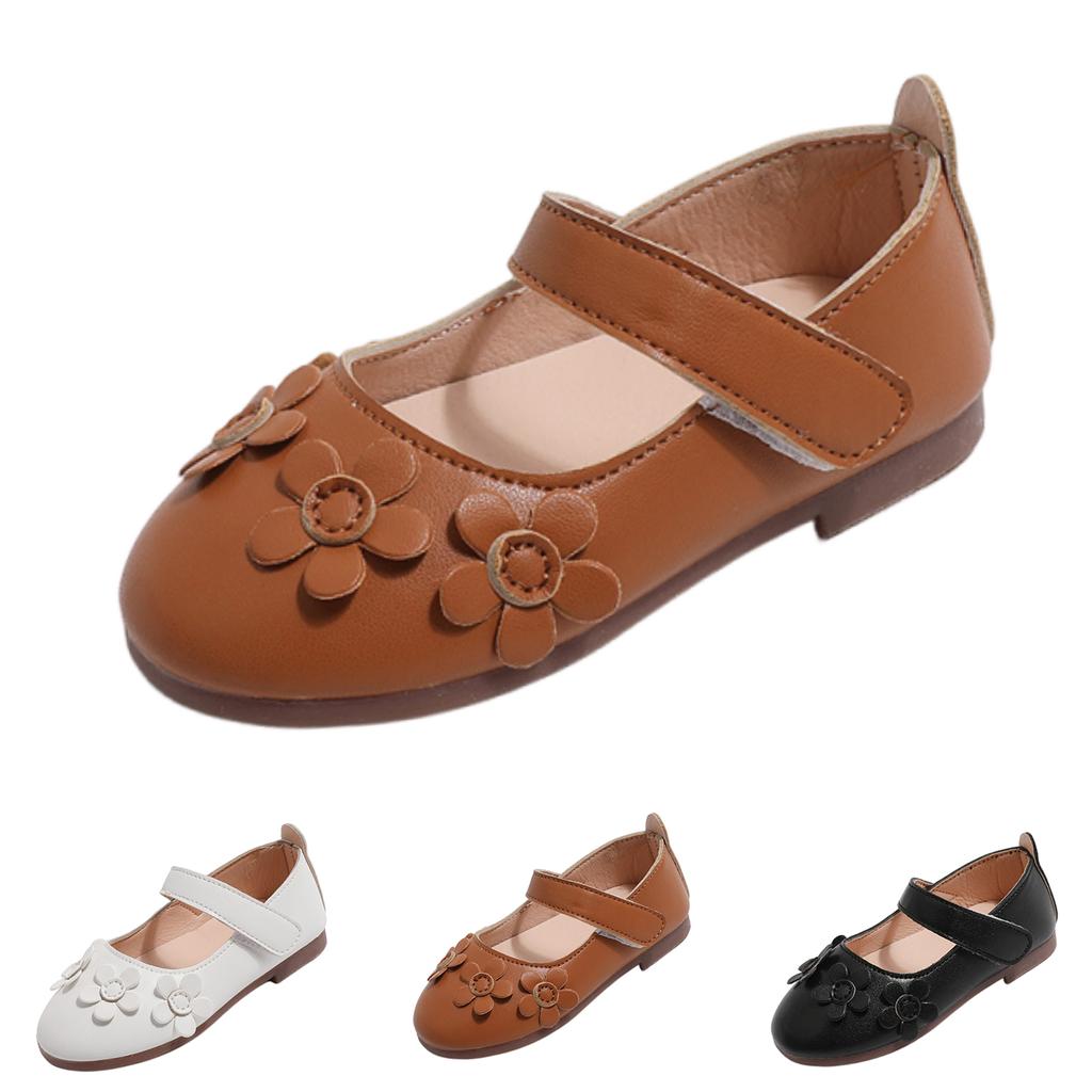 Girls Floral Ballet Flat Shoes with Adjustable Strap Comfortable Soft Sole Toddler Kids Dress Shoes for Dance Party School Wear