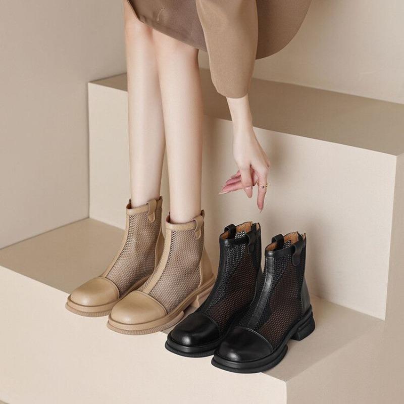 Women's Summer Cool Boots Breathable Hollow Out Boots High Quality Leather Mesh Boots for Women Mesh Cool Boot Zip Ankle Booties
